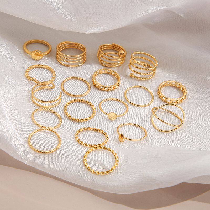 Cross-Border New European And American Alloy Ring 18-Piece Set Creative Personality Geometric Metal Style Stacking Joint_voghion.com
