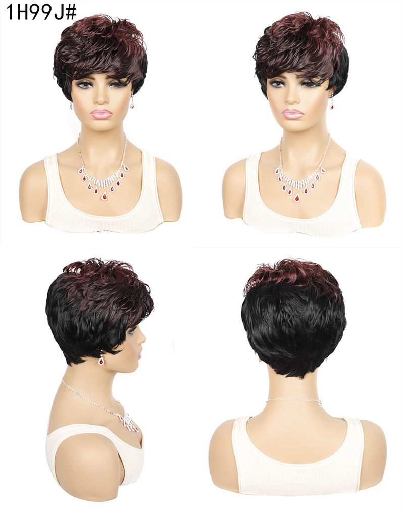 Parrucca sintetica Capelli corti ricci tinti con frangia colorata Fascia corta da donna_voghion.com