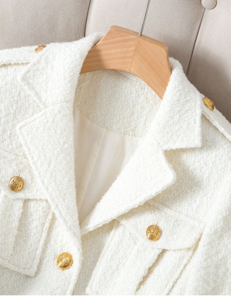 Abbigliamento donna Temperamento cappotto di lana donna primavera e autunno nuovo bianco latte tweed abito colletto corto stile piccolo cappotto tendenza_voghion.com