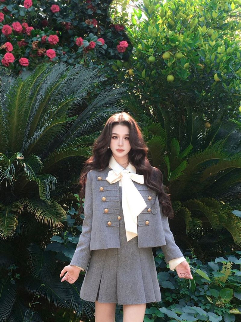 Cappotto corto di lana di alta qualità in stile principessa Chaebol, abito due pezzi che snellisce la vita, set autunno inverno per donna_voghion.com
