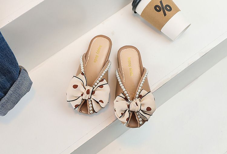 Mädchen Closed-Toe 2023 Sommer Neue Perle Bogen Prinzessin Schuhe Koreanischen Stil Große Kinder Fisch Mund One-Strap Hausschuhe_voghion.com