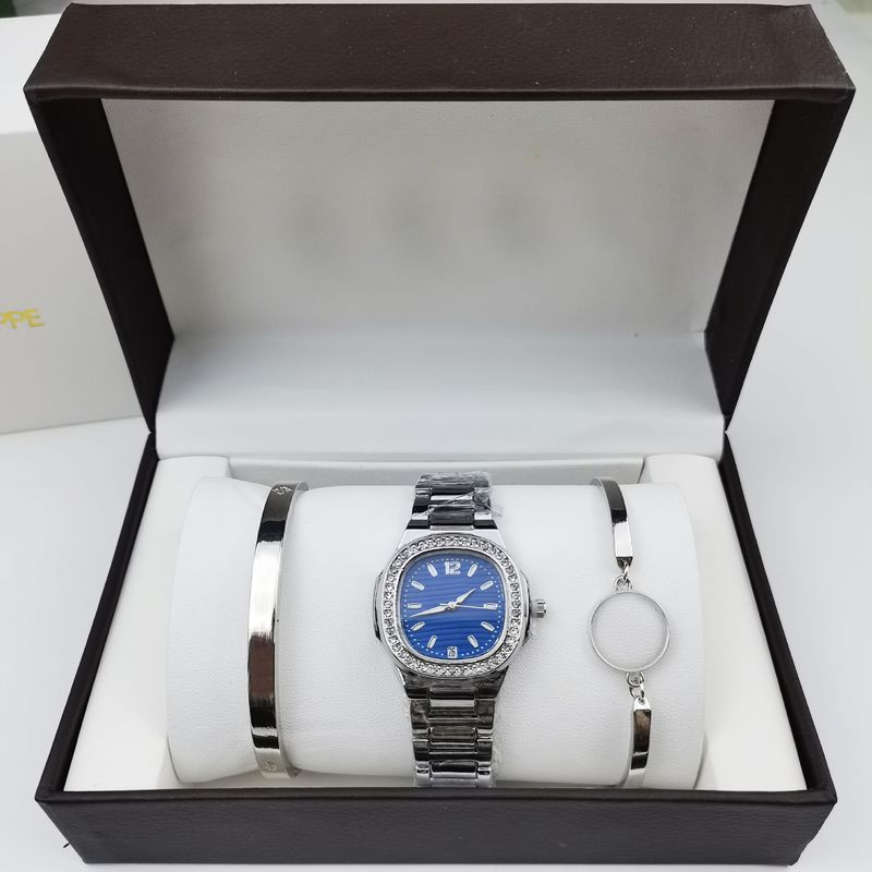 3-delat set, Nautilus-serien, herr- och kvartsklocka, stålarmband med diamant, handgranatklocka för kvinnor_voghion.com