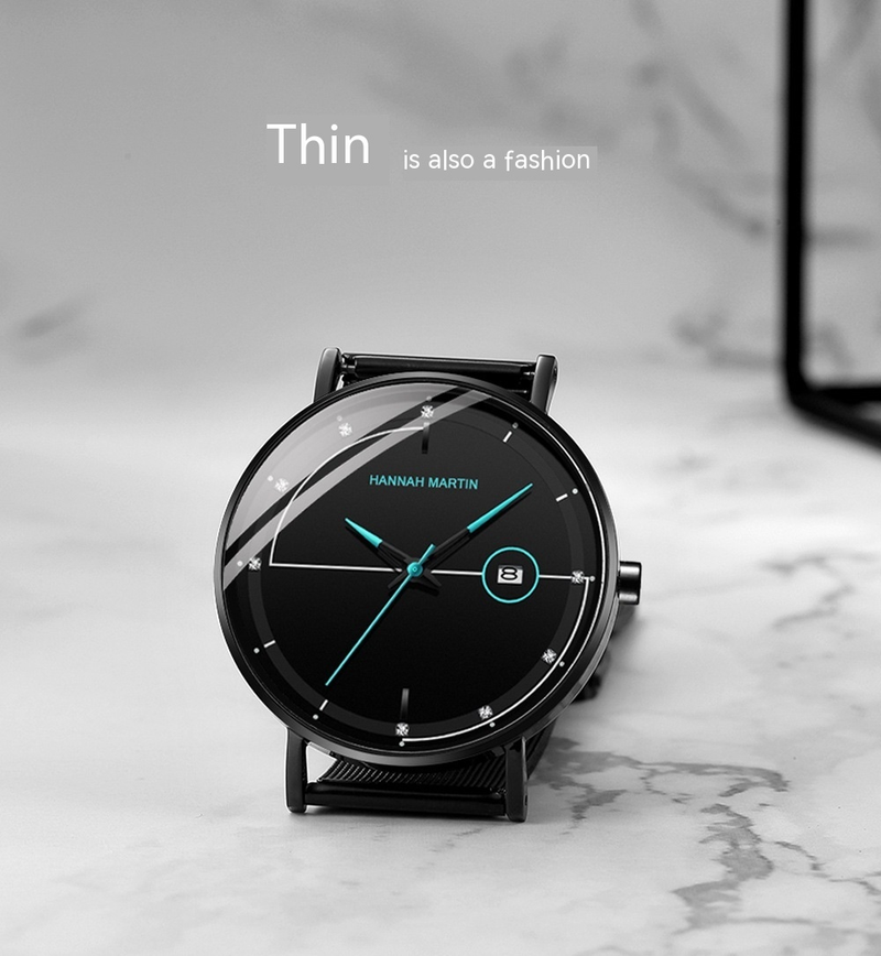 Beliebte neue Modetrend Business Herren Freizeit Kalender Quarzuhr Edelstahl Mesh Gürtel wasserdicht schlanke Uhr_voghion.com