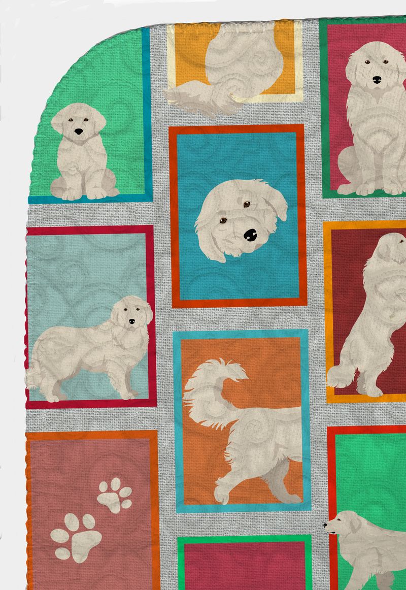 Lots of Great Pyrenees Quilted Blanket 50x60 Artwork Pattern Quilted Throw Blanket for Bed, Couch, Sofa, Soft and Lightweight_voghion.com
