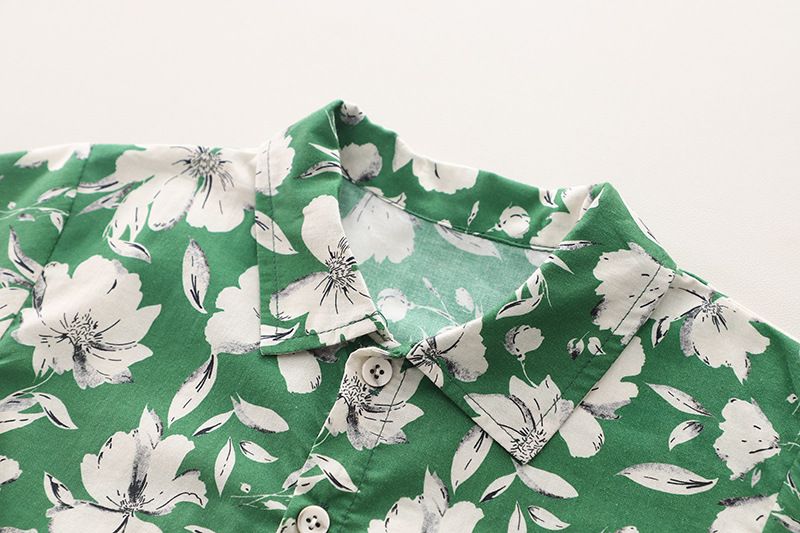 2024 sommer Neue Jungen Blume Hemd Flip Kragen Kurzarm Baby Casual Shorts Zwei Stück Set_voghion.com