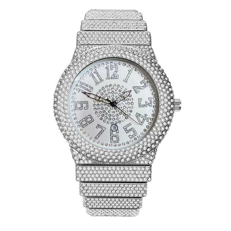 Luxuriöse Hip-Hop-Herrenuhr mit Diamantakzenten und Gold-Finish – Datumsanzeige, Quarzwerk, modisches Statement, Hip-Hop-Diamant, Luxus, goldenes Datum_voghion.com