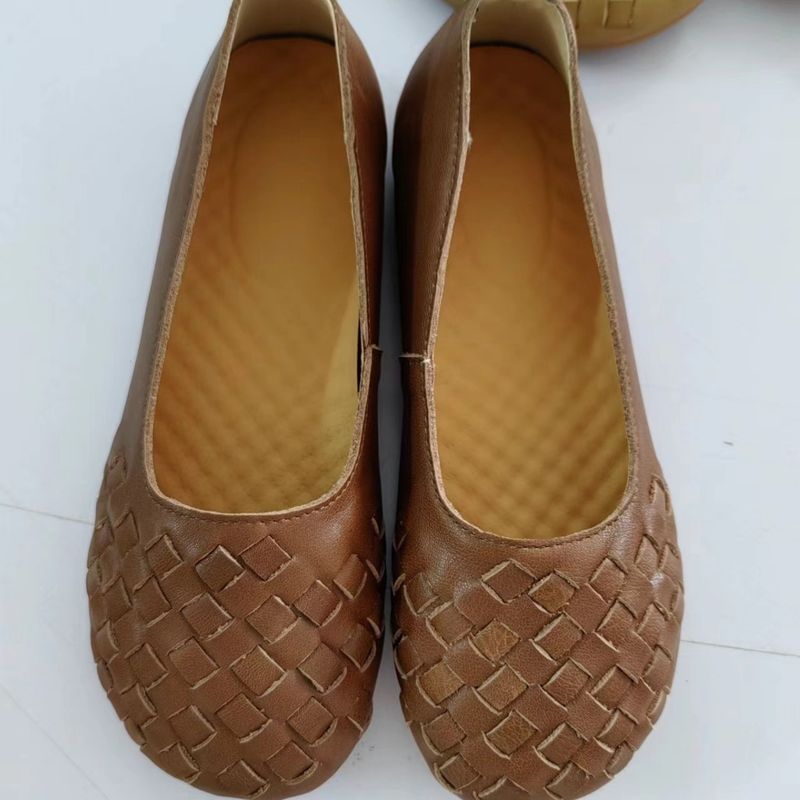 Xz701 Echtes Leder Gewebte Damen Einzelne Handgefertigte Bootsschuhe Leichte Bequeme Künstlerische Stil_voghion.com