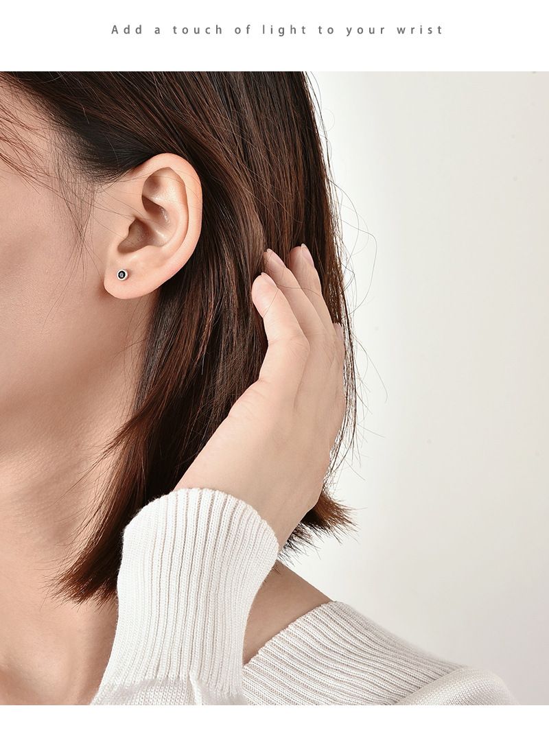 Sier Needle Zircon Female Temperament Simple Geometric Round Ear Bone Studs Mini Earrings_voghion.com