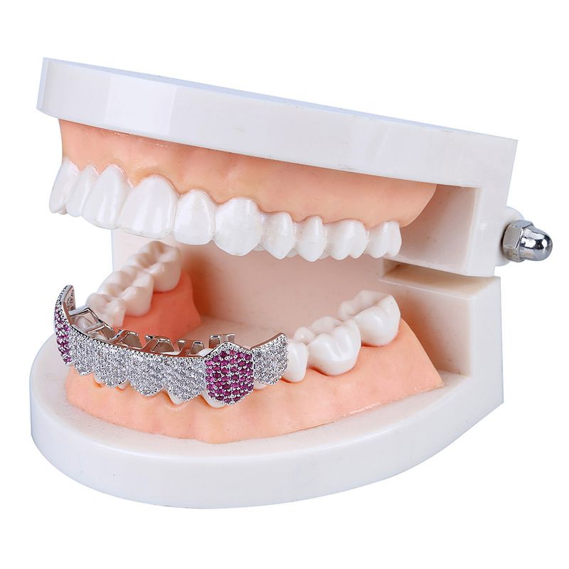 Gioielli Hip Hop per uomo e donna, 8 denti, micro intarsi in zircone, fila singola, denti inferiori, apparecchio in oro, griglie per denti, gioielli per cani_voghion.com