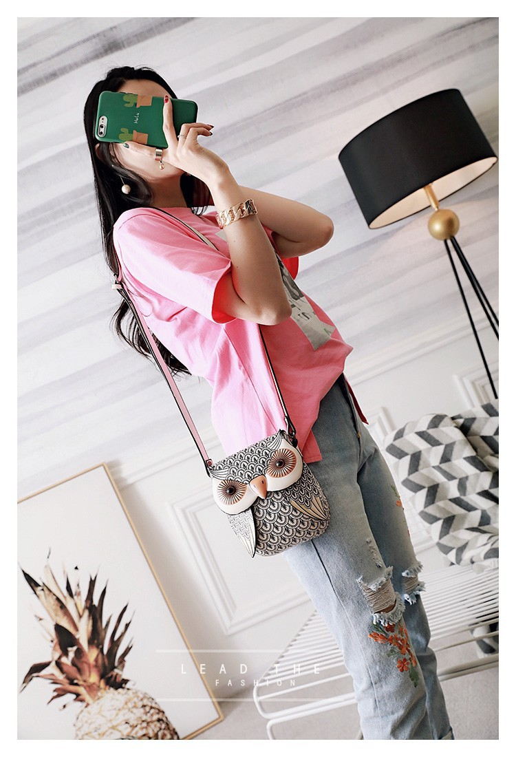 2023 Herfst/Winter Nieuwe Mode Kattentas Cartoon Uil Tas Eén Schouder Crossbody Tas Bedrukte Kleine Tas_voghion.com