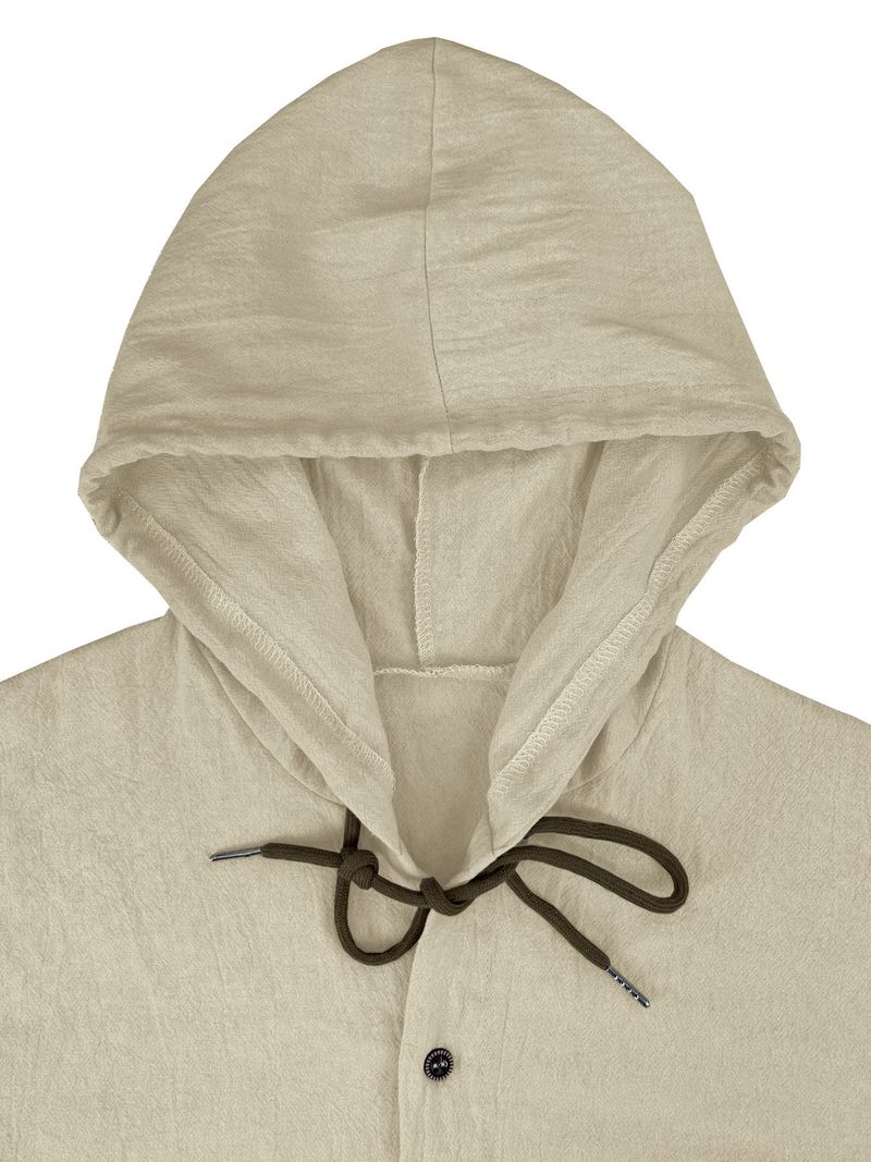 Herren Strand Freizeithemden Baumwolle Leinen Kapuze Langarmhemd Mann Mode Lose Feste Knopf Strickjacke Streetwear Tops Kleidung_voghion.com