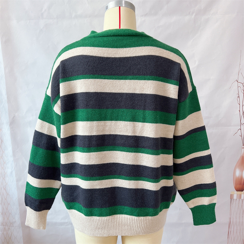 Autumn and winter new camouflage striped hand hooked rope single-breasted long-sleeved knitted cardigan sweater_voghion.com