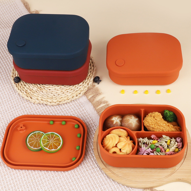 Contenitore per il pranzo quadrato con griglia in silicone per uso alimentare, contenitore per il pranzo per la conservazione degli studenti, contenitore per il pranzo con riscaldamento del forno a microonde, contenitore Bento isolante_voghion.com
