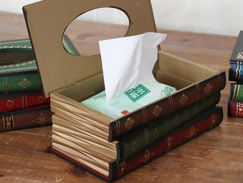 American Creative Wooden Drawn Paper Box, Retro Book Box, Styled Napkin Box, Art Restaurant Napkin Storage Box, Decoration_voghion.com