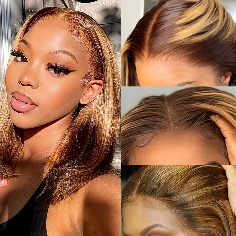 13*4 Pizzo Liscio Onda Diritta Capelli Corti P4/27 Evidenziato Colore Corrispondenza 100% Capelli Umani Linea di Capelli Naturali_voghion.com
