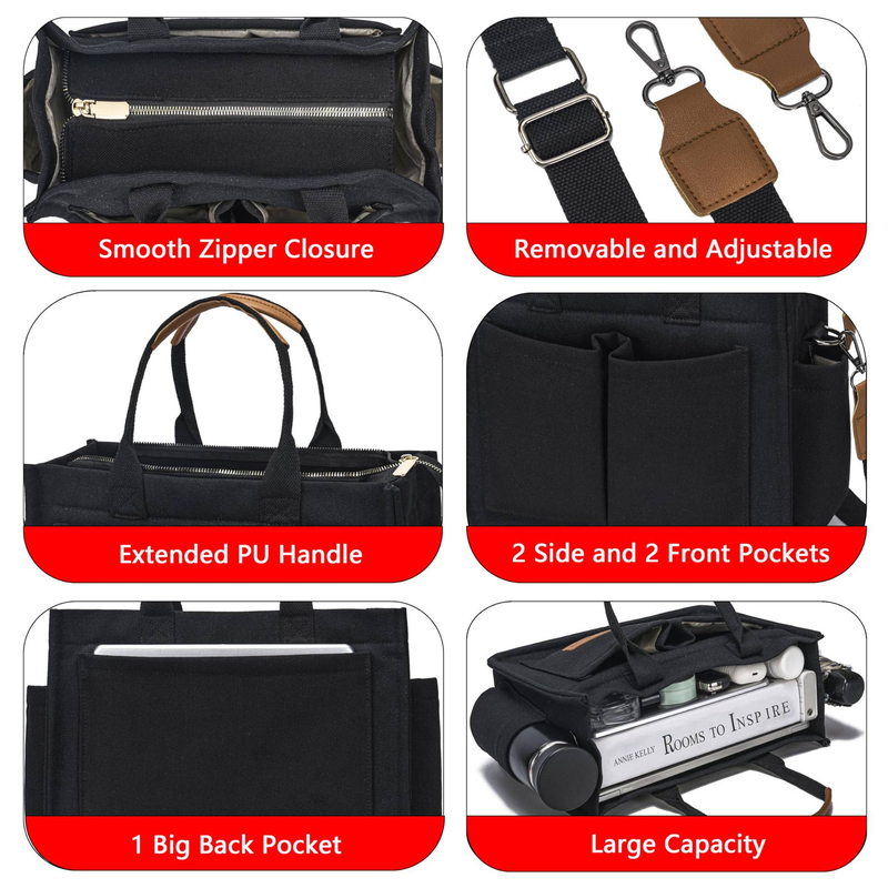 Borsa tote in tela grande per donna, con tasche, borsa a tracolla per laptop_voghion.com