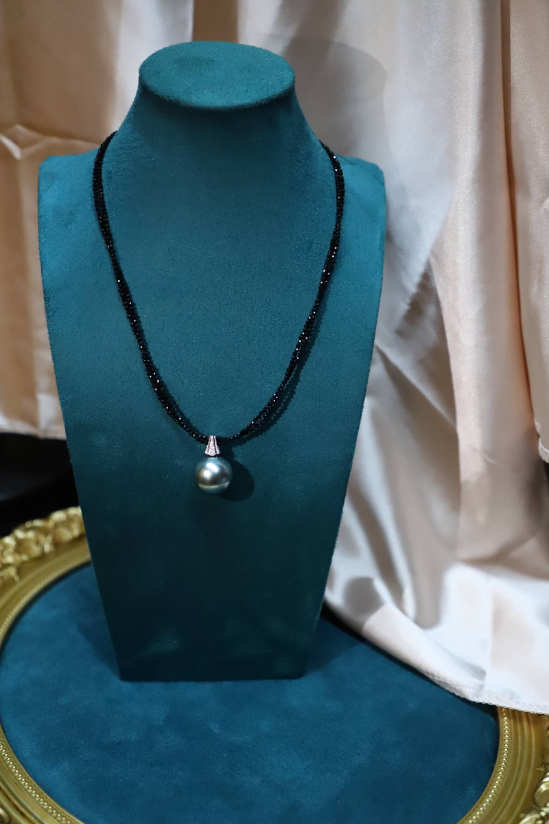 Luksus Mode Lille Sort Obsidian Krystal Halskæde Til Kvinder Stor Perle Vedhæng Halskæde Smykker Tilbehør_voghion.com