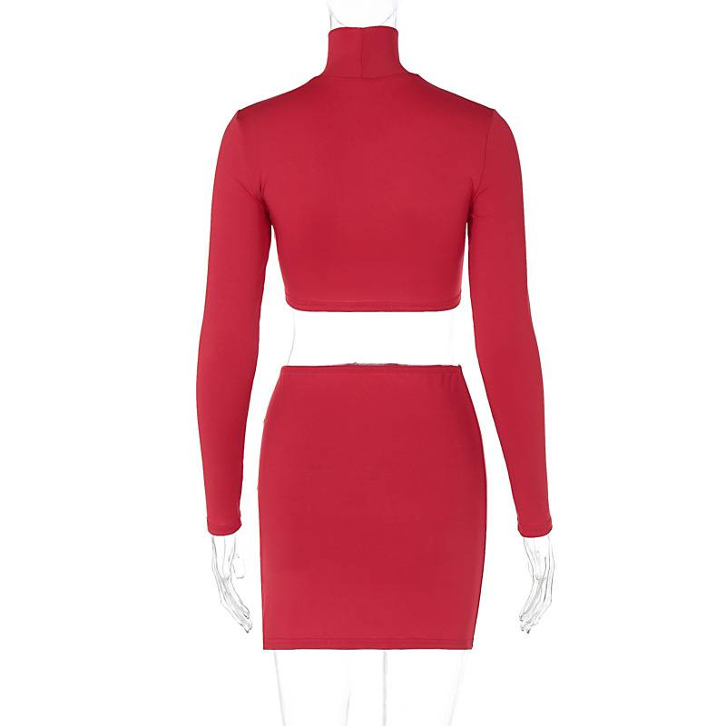 Nova moda outono feminina manga longa camiseta skinny e mini saia sexy conjunto feminino roupas casuais conjuntos de saias simples_voghion.com