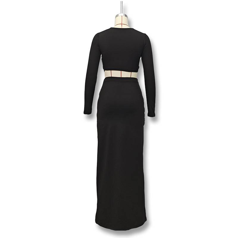 Plissierte zweiteilige Sets für Damen-Outfits mit Rundhalsausschnitt, unregelmäßigen Tanktops und langem Freizeitrock für Damenpartys_voghion.com