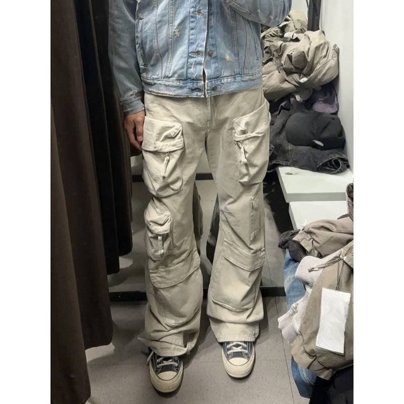 Moška oblačila God Pants Replacement 24ss Workwear Žepno oprane funkcionalne kavbojke Spomladi Casual Wide Leg Moške_voghion.com