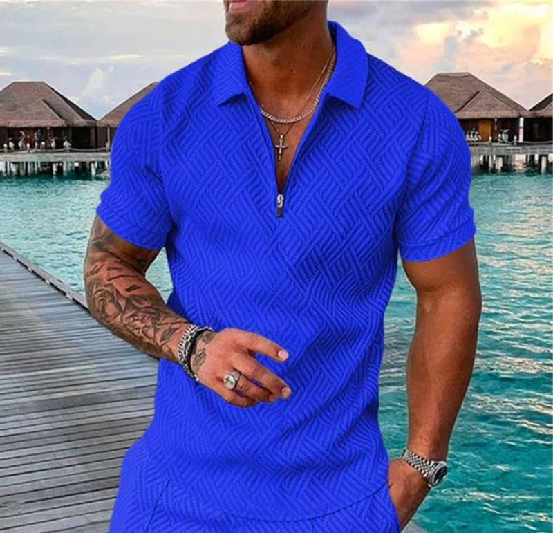 Neues Sommer-T-Shirt für Herren mit lässigem Revers, gewöhnliches, lässiges, einfarbiges 3D-gedrucktes Sommer-T-Shirt_voghion.com