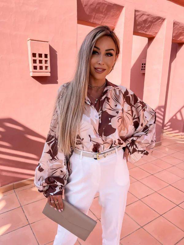 Nuova camicia casual ampia monopetto a maniche lunghe con risvolto e stampa alla moda da strada_voghion.com