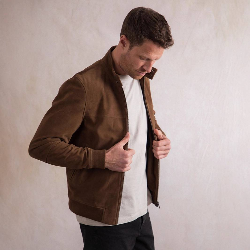 Neue Herren-Winterjacke aus Wildleder im Vintage-Stil, winddicht, Polyester-Mischgewebe, mit geripptem Saum, entspannte Passform, Reißverschluss, Oberbekleidung für Jugendliche, Dunkelbraun_voghion.com