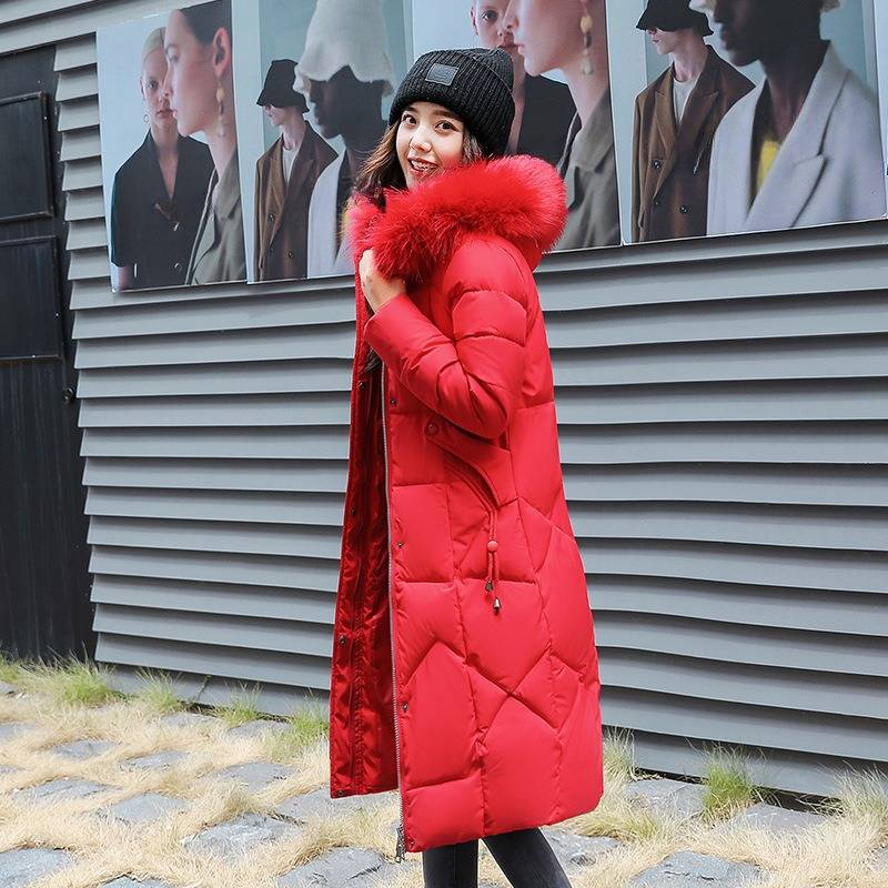 Knee-Length Faux Fur-Trimmed Puffer Coat – Women’s Letter-Printed Quilted Jacket(L-4XL, Khaki/Red/Grey/Black/Cream)_voghion.com