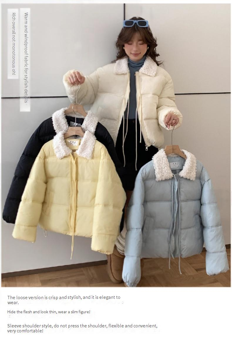 Cropped Sherpa-Lined Puffer Jacket – Korean Streetwear Belted Coat (4 Soft-Toned Colors, Lightweight Quilted Polyester)_voghion.com