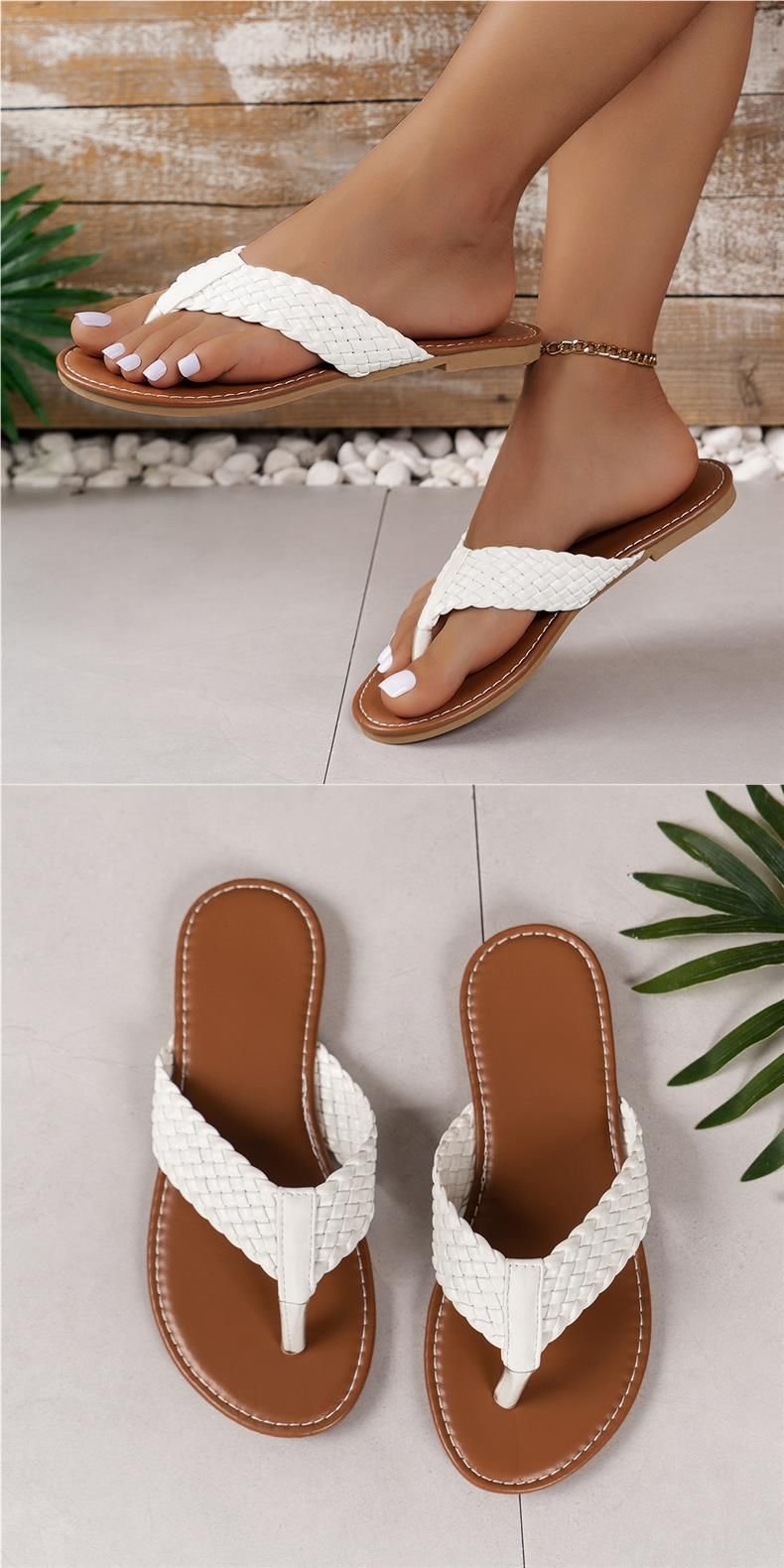 New Casual Braided Solid Color Slip-on Slippers For Women_voghion.com