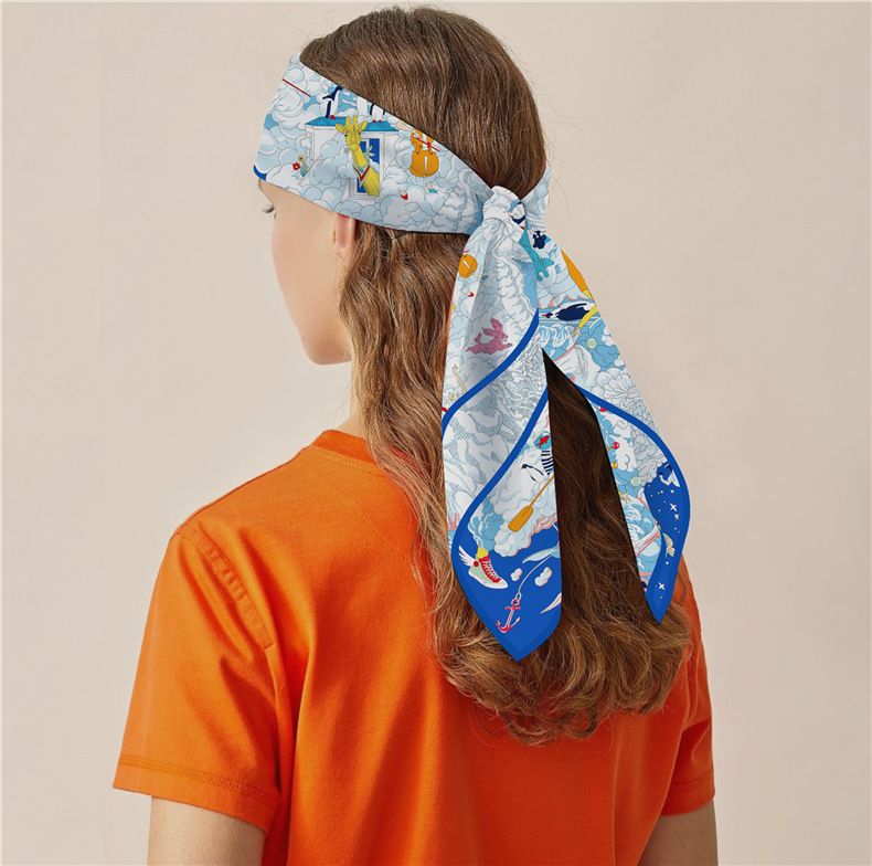 Niedlicher, hochwertiger, frühlingshafter, großer Twill-Bindebeutel, Seidenschal, quadratischer Schal mit Cartoon-Print_voghion.com