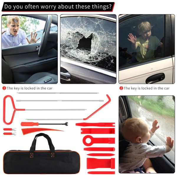 24 Stainless Steel Long Distance Car Emergency Key Hook Red Warped Roadside Emergency Kit Car Trim Removal Kit, Doors And Windows With Air Wedge Pum_voghion.com