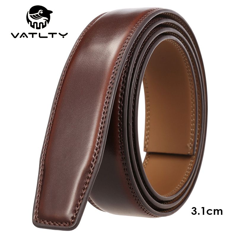 HOT VATLTY Official Authentic Men's Leather Without Buckle 3.0cm Natural Cowhide Non-porous Brown Belt Alloy Automatic 130cm_voghion.com