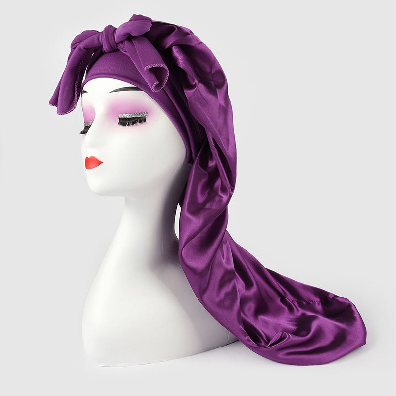 Damen-Nachtmütze aus hochelastischem, langem Satin-Schlauch, neue Kopftuchmütze mit Fliege, Schönheits-Dauerwellen-Haarpflege-Kappe_voghion.com