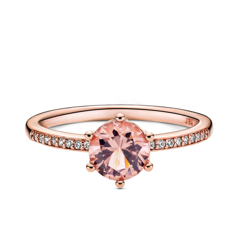 Pink Sparkling Crown Solitaire Ring_voghion.com