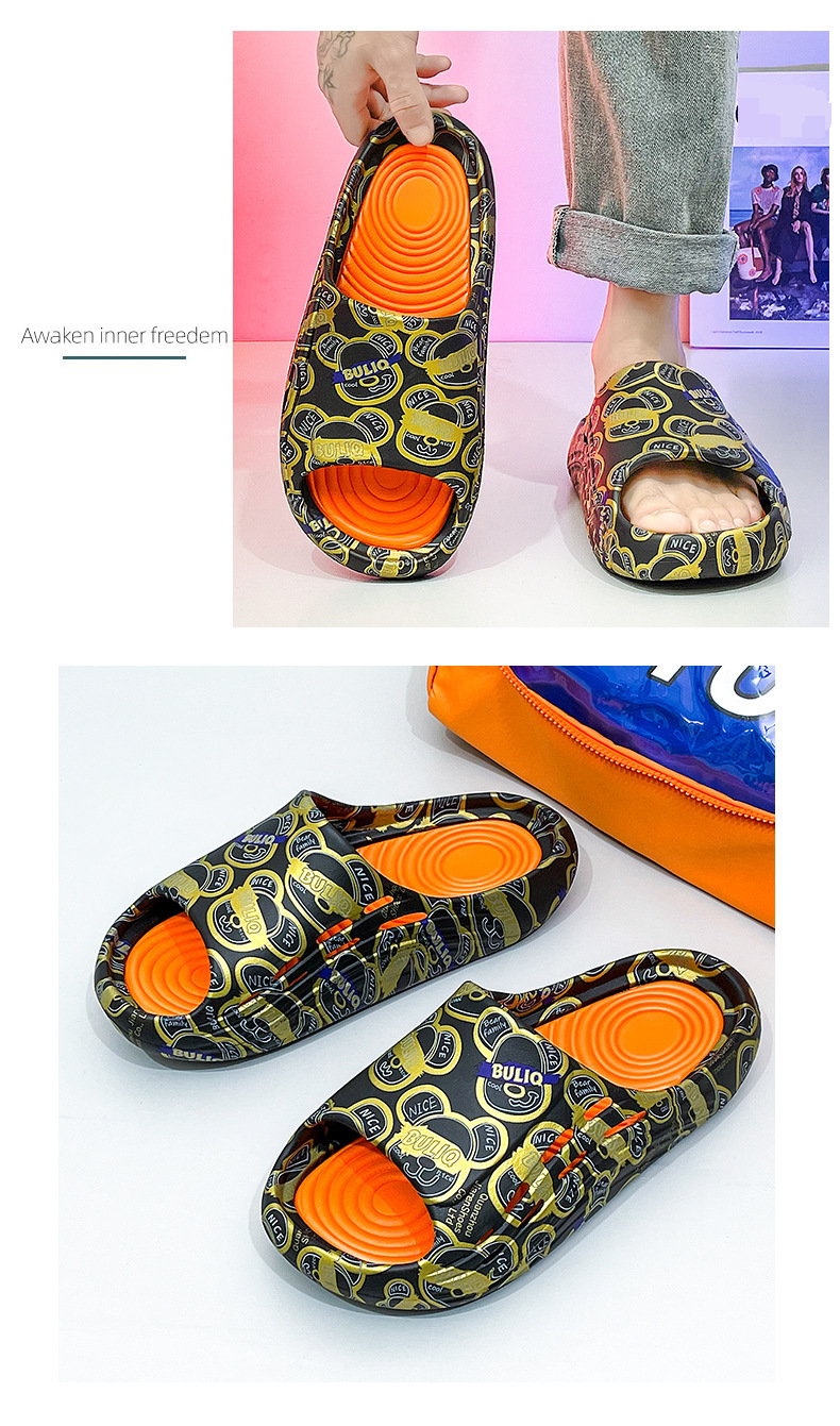 Trendy Outdoor-Slides – Dick gepolsterte, rutschfeste und geruchsabweisende Sandalen mit Wolkenschaumstoff und modischem Aufdruck für Strand/Fitnessstudio_voghion.com