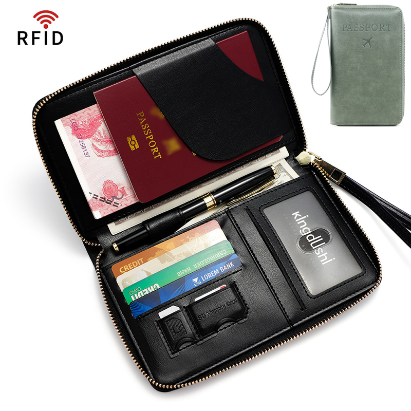 Passport Covers RFID Long Passport Holder Ticket Storage Document Bag Multifunctional Travel Zipper Handheld Passport Bag_voghion.com
