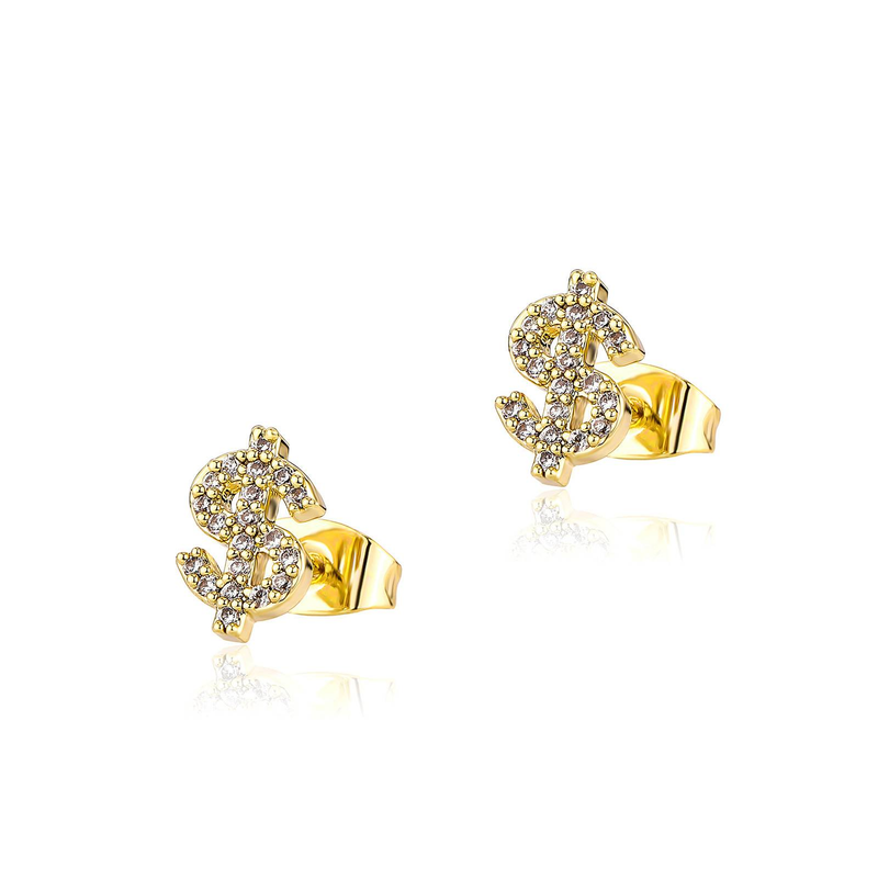 Men's & Women's Jewelry Hip Hop Style Dollar Sign Stud Earrings With Cubic Zirconia - Gold & Silver Options Men And Women Fashion Earrings_voghion.com