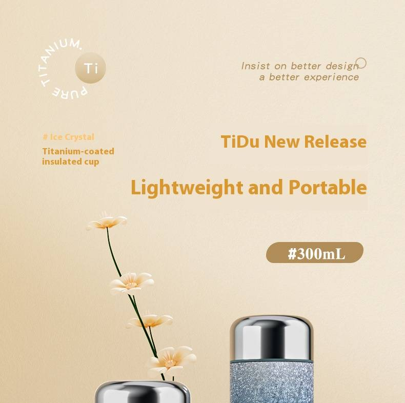 Copo térmico premium com revestimento de titânio e isolamento a vácuo – Mini garrafa térmica de aço inoxidável 316 com alça, presente moderno_voghion.com