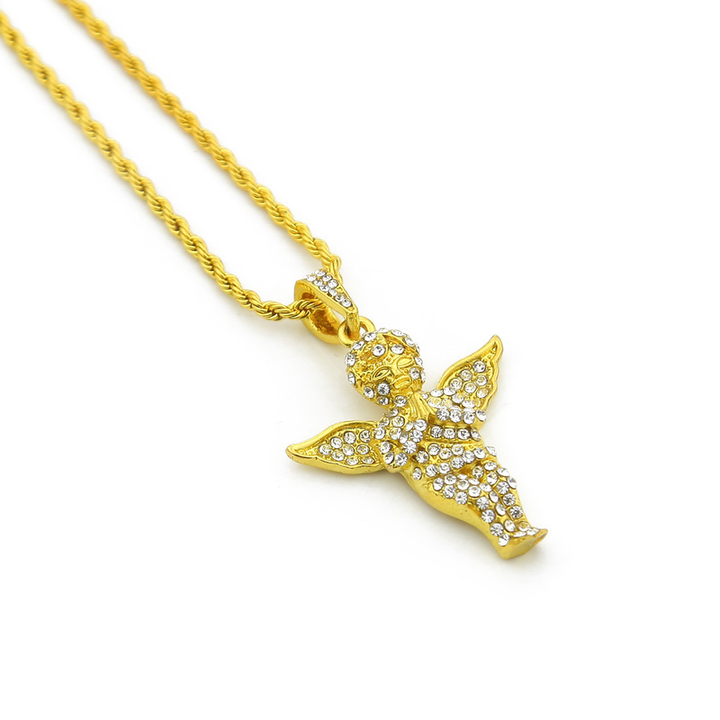 Schmuck für Männer und Frauen – trendige Hip-Hop-Halskette mit Engelsflügel-Anhänger und Legierungskette, Kastenketten-Design, perfekt für den Freizeit- und Streetwear-Stil_voghion.com