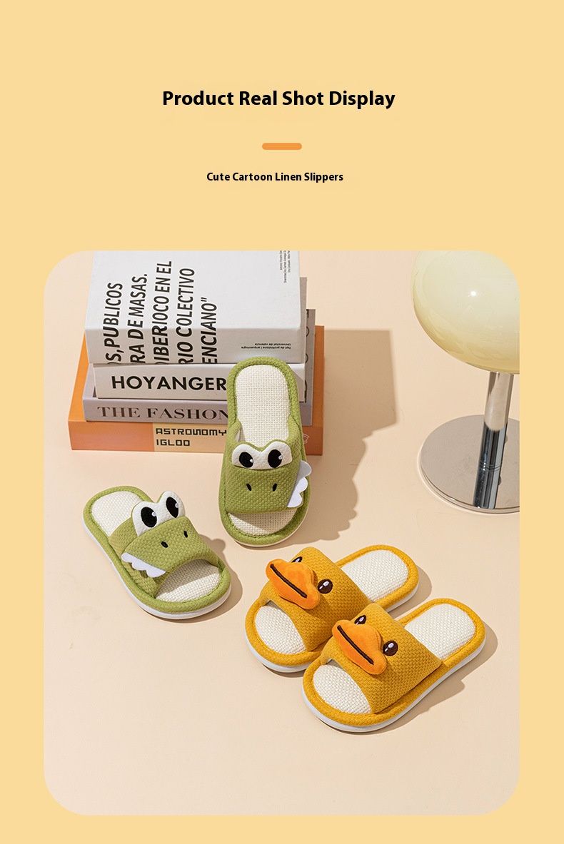 Pantofole traspiranti in lino per bambini con adorabili disegni di animali - Scarpe da casa con suola morbida per bambini e bambine, sandali leggeri per interni/esterni_voghion.com
