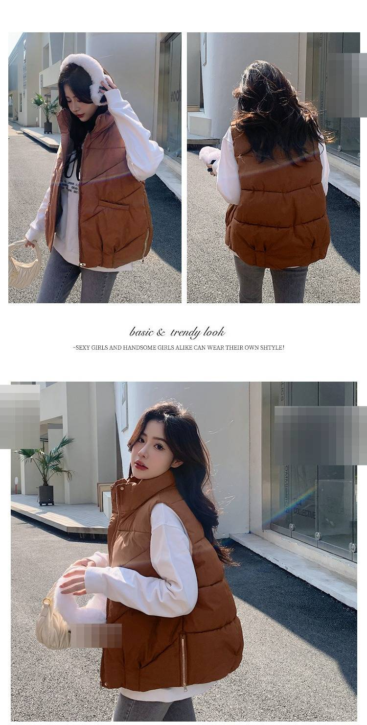 Doudoune sans manches matelassée pour femme - Veste d'hiver chaude à col montant, coloris noir/crème/kaki/citrouille | Tailles M à 2XL_voghion.com