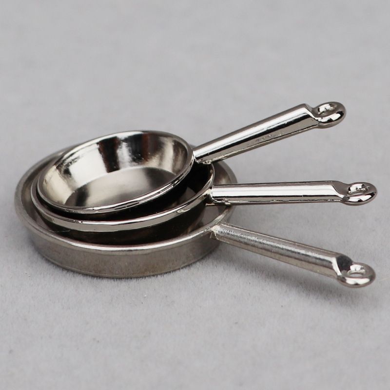 1:12 dollhouse dollhouse miniature furniture accessories mini kitchen utensils alloy pan three-piece set_voghion.com