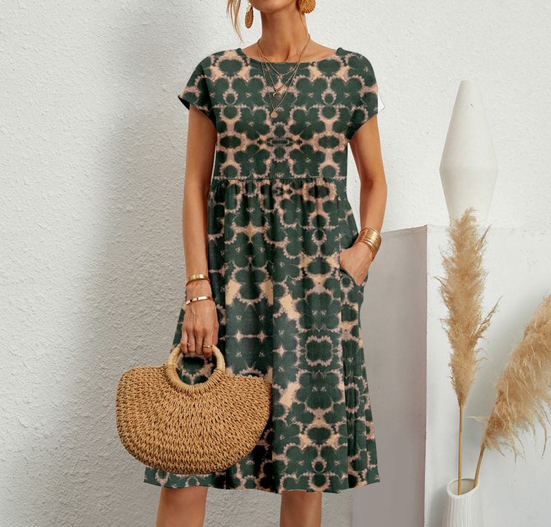 Abito estivo stampato con scollo rotondo senza maniche in cotone largo e alla moda da donna 2024_voghion.com