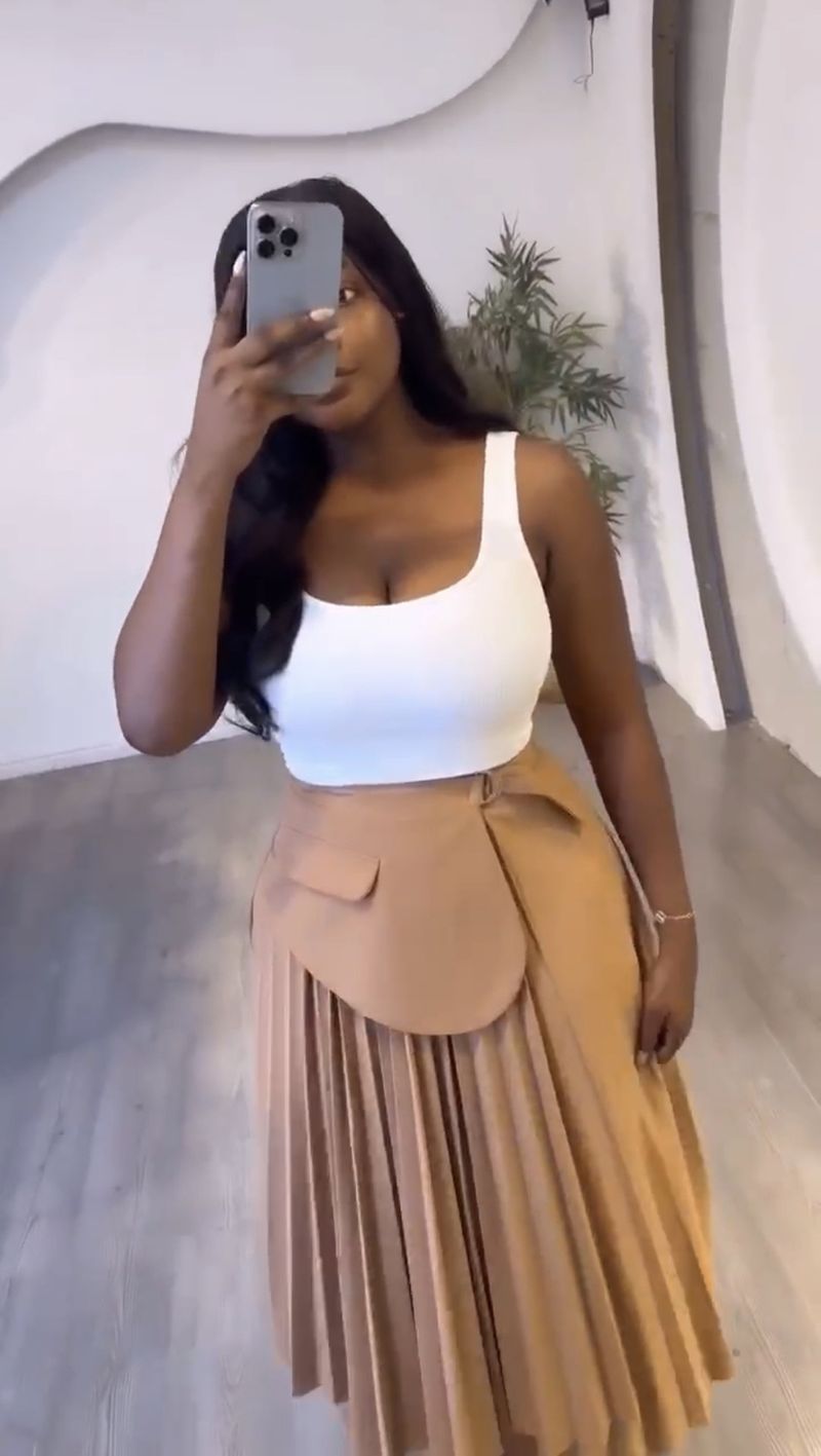 Women's Clothing summer new solid color pleated A line half length high waist pleated skirt_voghion.com