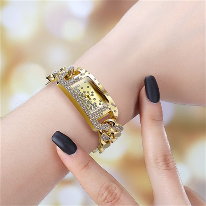 Women's Elegant Square Crystal Watch - Fashionable Quartz Watch With Rhinestones For Girls And Students, Stainless Steel Clasp Quartz Watch Jewelry_voghion.com