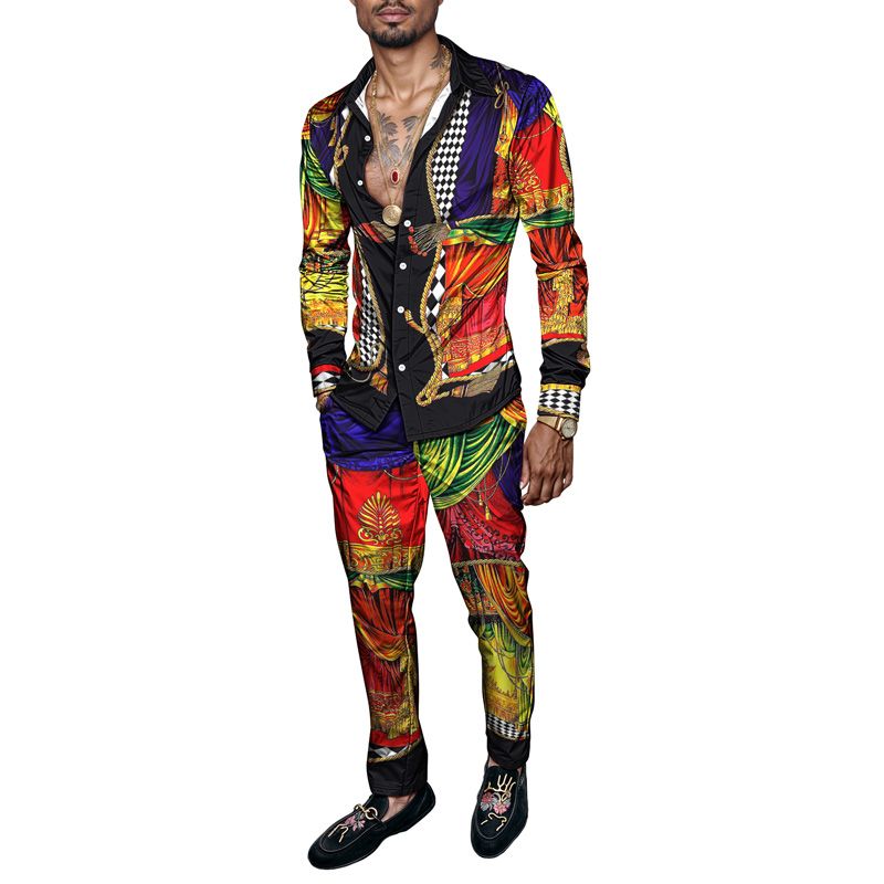 2025 Spring Summer Men Shirt Set Brand Print Fashion Printing Two Piece Set Mens Light Luxury Lightweight Party Long Sleeves_voghion.com