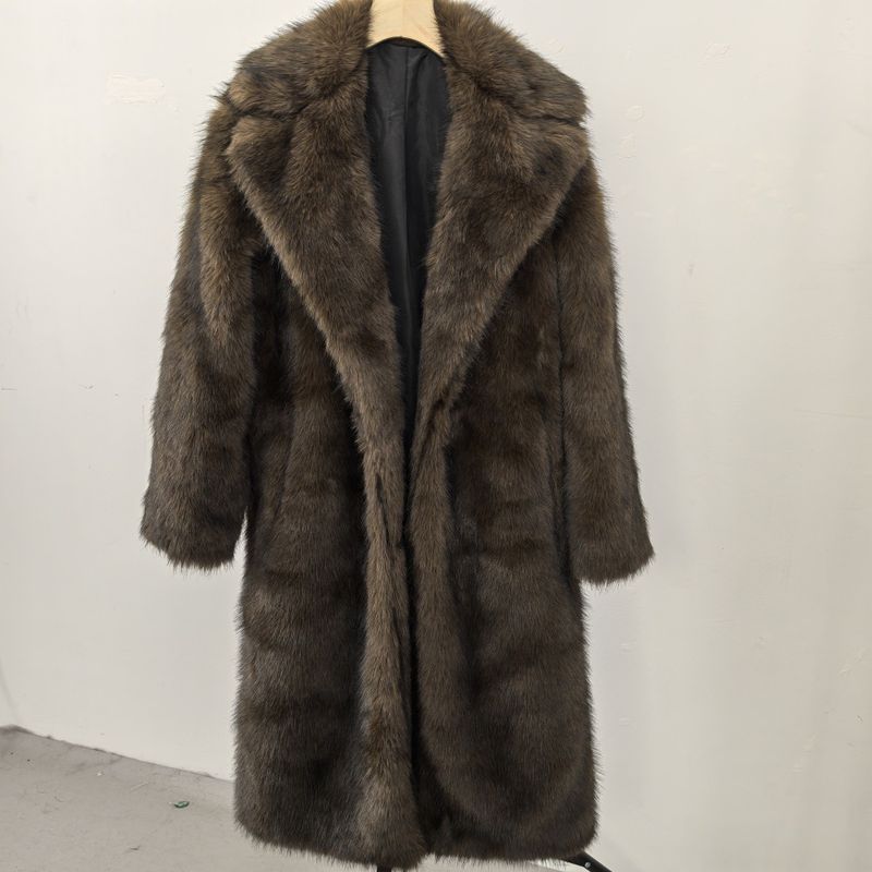 Damenbekleidung Hochwertiger Kunstpelz Umweltfreundlicher Damen Langer Kunstpelzmantel - Elegante Jacke Reverstaschen Individualisierbar_voghion.com