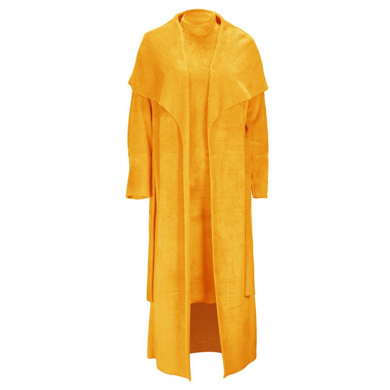 Women's clothing temperament dress and coat two-piece fashion loose long cardigan velvet suit_voghion.com
