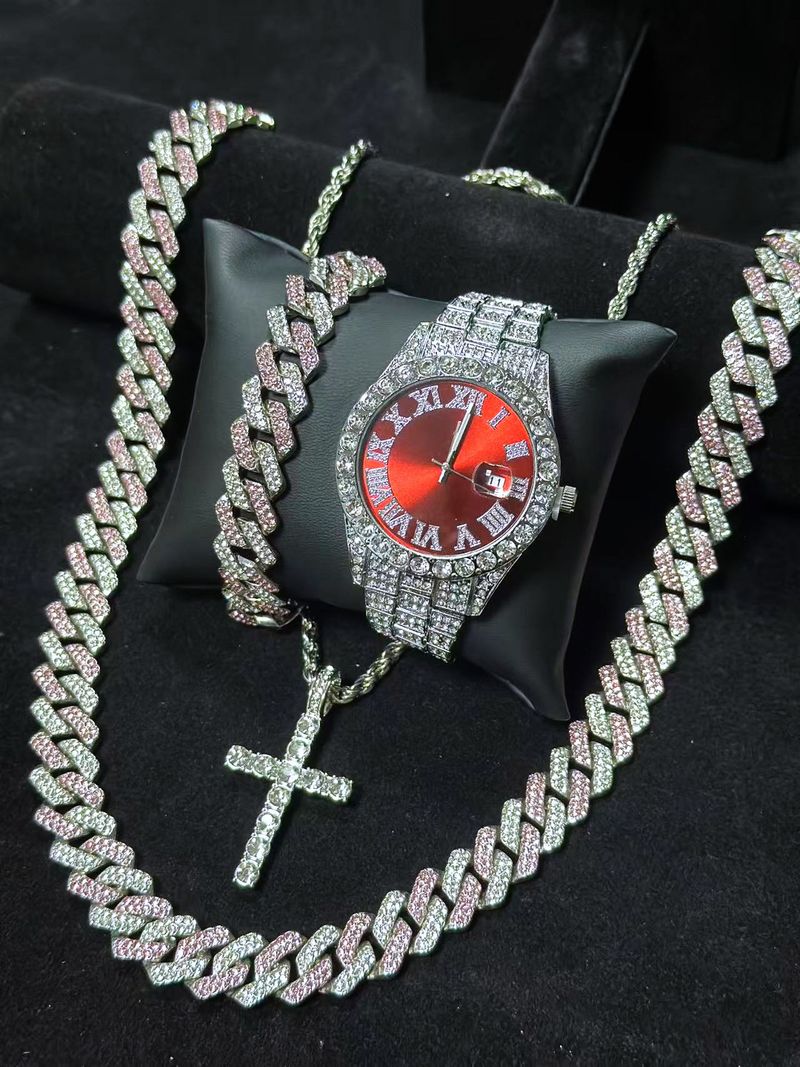 Stilvolles Quarzuhr-Set mit Diamantakzenten und passender Armband-Halsketten-Kombination – perfektes Geschenk für Männer und Frauen_voghion.com